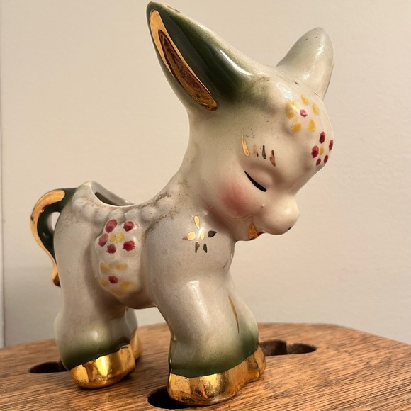 Vintage animal pot Charming Ceramic Donkey planter pot Figurine with Gold Accent - Picture 1 of 8